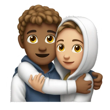 An emoji of a man wearing a white hoodie, standing next to his sister. He is hugging her warmly, showing a close sibling bond sticker