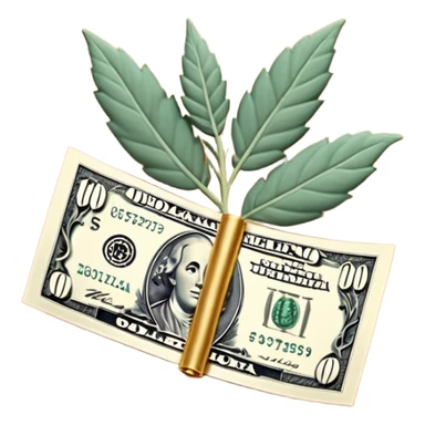 Una miniatura fotorrealista de un billete de cien dólares enrollado elegantemente con un hilo de oro brillante y un pequeño acento de hoja de salvia. Fondo terracota. Estilo: lujo financiero y orgánico sticker