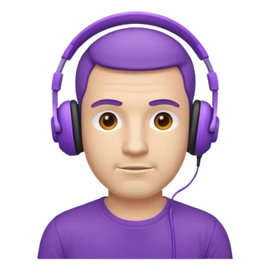man with purple headphones and tshirt sticker