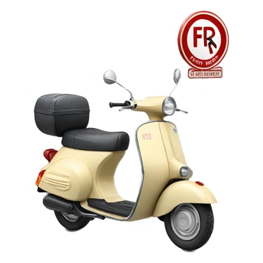 A scooter (moped) with a "for rent" sign behind it sticker