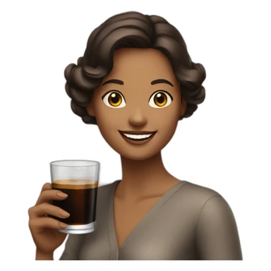 brunette woman holding fernet branca glass smiling sticker