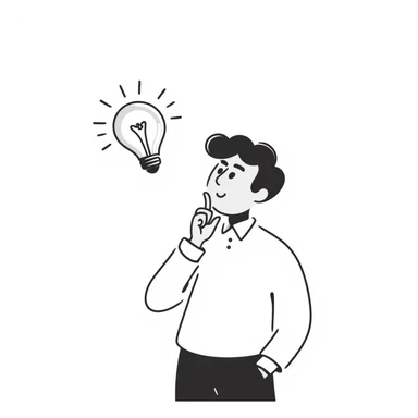 Elon Musk in a hand-drawn doodle style, with a lightbulb above his head, creative expression sticker