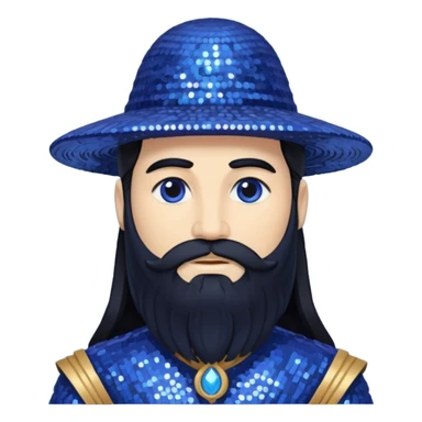 Saturn, God of Time from Gods and Goddesses with long black hair and beard, indigo sequin outfit sticker