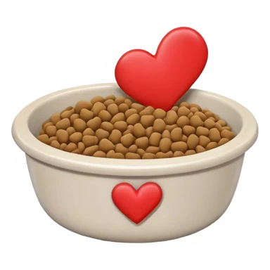 pet food bowl with a heart on the bowl, the food is piled on top of the bowl where it is so full sticker