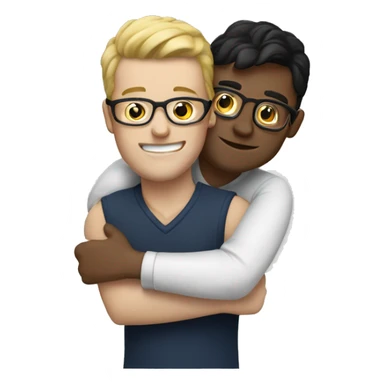 two white brunette men hugging, one has glasses  sticker