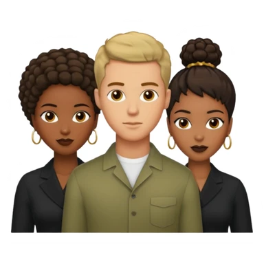 Olive skinnedAmerican man with short brown hairwith two black african women both are African one is light skin black and one is medium tone black with african hair styles sticker