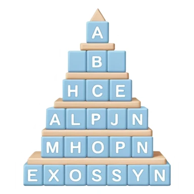 pastel blue alphabet blocks for children stacked in a pyramid sticker