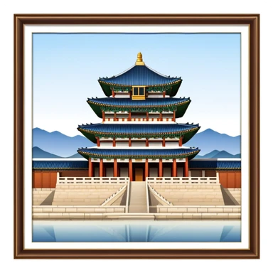 Cinematic Realistic Gyeongbokgung Palace Landmark Emoji, depicted with regal historic architecture rendered with intricate detail and majestic, dynamic lighting. sticker