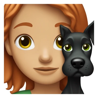 “Red-haired girl with green eyes hugging her black dog” sticker
