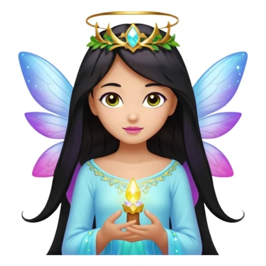 Earthreal sparkly angelic mystical magical shiny pretty Fairy. Dark Brown eyes. Caramel skin. Long black hair. White, hot pink and light blue and lavender and light green and light yellow  sticker