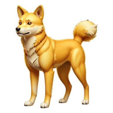 cinematic-dingo-realistic-full-body-standing-emoji,-lean-muscular-frame-poised-alertly,-golden-amber-fur-glowing-in-the-sun,-head-tilted-dramatically,-sharp-dark-eyes-filled-with-cunning,-simplified-yet-realistic-focused-features,-highly-detailed,-glowing-with-an-almost-sarcastic-glow sticker