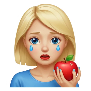 woman crying eating apple. make tears blue color and hair blonde sticker
