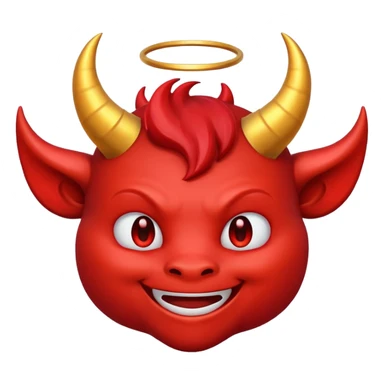 A friendly devil emoji with a halo on top of his horns sticker