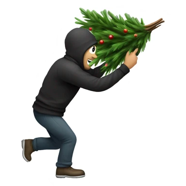 Thief stealing a Christmas tree sticker