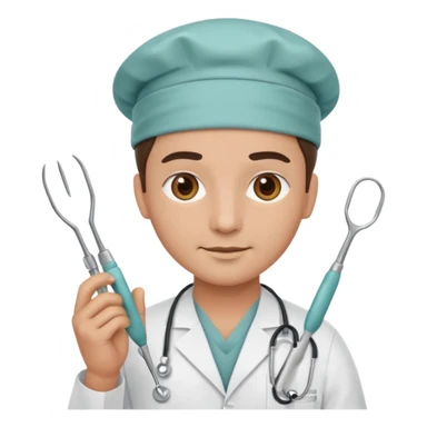 neurosurgeon with surgical tools confident expression, apple emoji style sticker