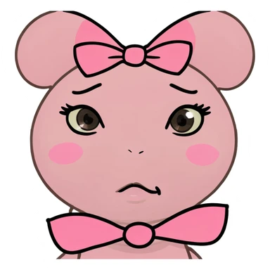 pink face with two pink bows crossing it’s eyes and doing a kissy face sticker