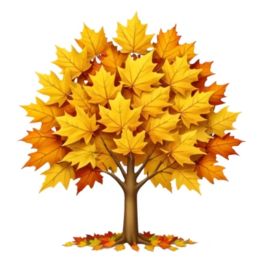 Generate a high-quality image of a yellow maple tree with autumn foliage, full canopy of leaves, realistic color and shading, smooth gradient colors, no facial features, no brand markings, simple white background, high-resolution.
 sticker