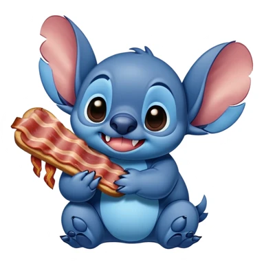 Stitch character holding a bacon strip sticker