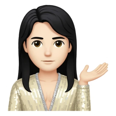 Tom Neuwirth with long black hair, ivory sequin outfit sticker