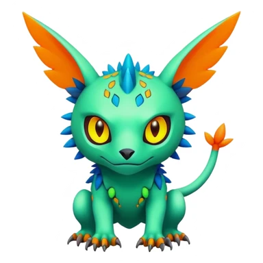 Tropical lush warm-colored modern colorful neon-colored cyber-Fakémon-Digimon-Trico-creature sticker