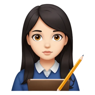 A girl with dark hair drawing sticker