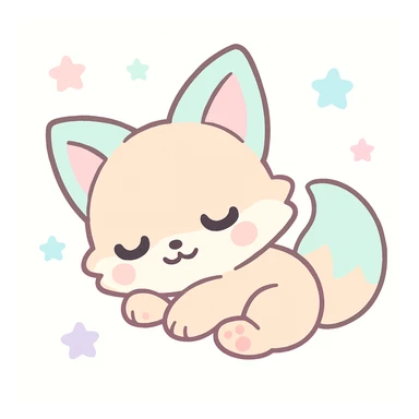 chibi kitsune napping, tiny paws, sweet face, dreamy atmosphere sticker