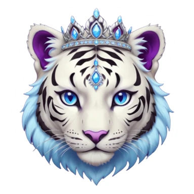 ESO Female white/black tiger khajiit leader of the umbral rose, glowing blue eyes, glowing blue 'third eye' gem; purple gemmed silver tiara sticker