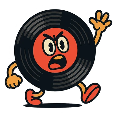 red and black vinyl record, vibrant cartoon style, expressive details sticker
