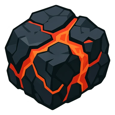 a chunk of black volcanic rock with molten lava veins, stylized, no background sticker