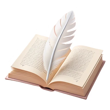 Create a delicate and poetic emoji representing poetry. The design should feature several elegantly flying pages with short poetic columns written on them. The pages should appear light and flowing, almost as if being carried by the wind. Include a white feather gently resting on the pages, symbolizing creativity and inspiration. Use soft, pastel tones to give it a dreamy, artistic feel. The design should feel ethereal and whimsical, capturing the essence of poetry. Make the background transparent. sticker