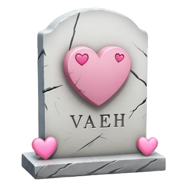 Headstone that says vaeh with pink hearts sticker