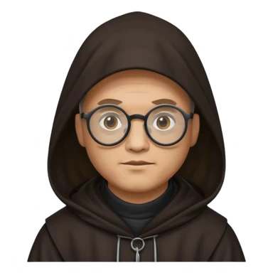 Monk priest prayer black habit with hood round black glasses done light brown wavy hair under hood  sticker