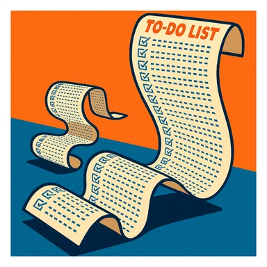 a to-do list paper that is extremely long, curling up and down like a snake, filled with many tiny checkboxes, fading into the distance to look never-ending sticker