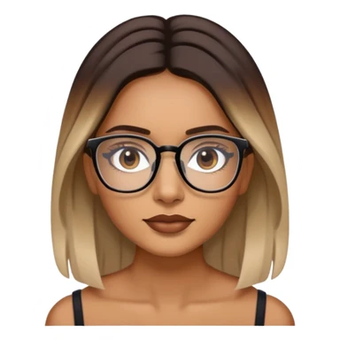 Woman with dark roots  balayaged lengths and squared thin glasses sticker