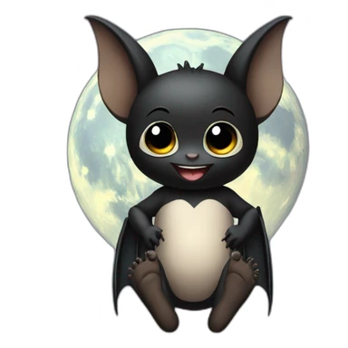 black happy baby bat wings sitting in front of moon holding feet sticker