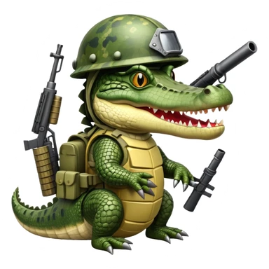 Crocodile with military helmet and artillery weapons sticker