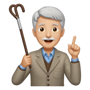 A grey-haired fan with cane in hand, cheering loudly with youthful spirit. sticker