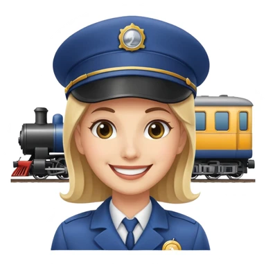 Female train conductor with train in back sticker