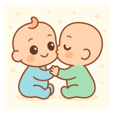 two babies kissing, soft and sweet, gentle colors, simple background sticker