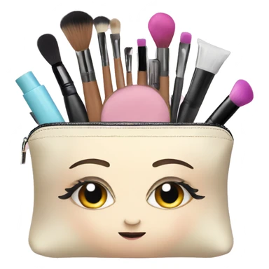 cosmetic bag with cosmetics peeking out sticker