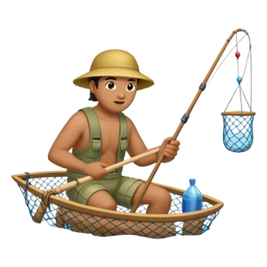 A Polynesian fisherman in the water fishing with a net at the water's edge sticker