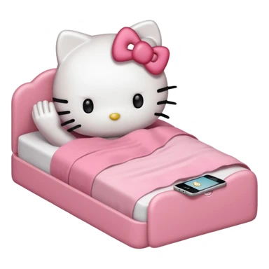 hello kitty tucked into bed on her phone sticker