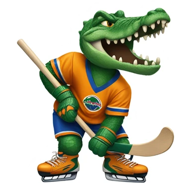 Gator holding a hockey stick sticker