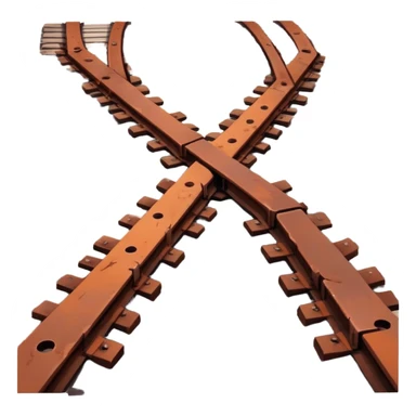 rusty railway track, weathered and old, reddish-brown rust, broken wooden ties, realistic style sticker