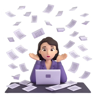 tired woman with flying papers around her sticker