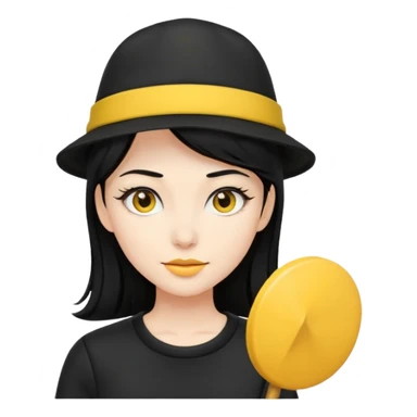 black haired women with black outfit and yellow hat sticker