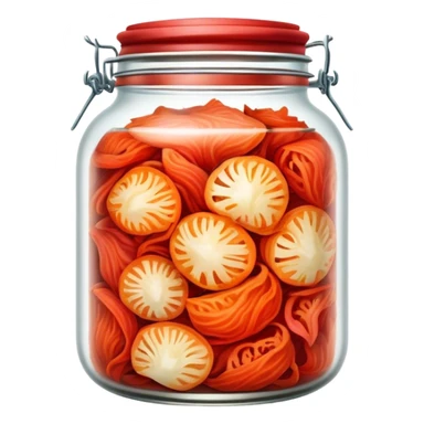 chopped up Kimchi Cinematic Realistic Kimchi Dish Emoji, depicted as spicy, fermented cabbage with vibrant red hues neatly served in a traditional jar, rendered with dynamic textures and bold, appetizing lighting. sticker