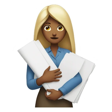 an woman not happy holding onto a stack of paper  sticker