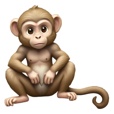 cinematic-macaque-realistic-full-body-sitting-emoji,-compact-muscular-frame-poised-on-a-rocky-outcrop,-short-curled-tail-resting-behind,-head-tilted-dramatically,-thick-dense-fur-in-warm-shades-of-brown-and-grey,-expressive-eyes-filled-with-intelligent-curiosity,-simplified-yet-realistic-focused-features,-highly-detailed,-glowing-with-an-almost-sarcastic-glow sticker
