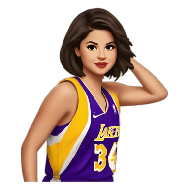 selena gomez wearing yellow lakers jersey sticker